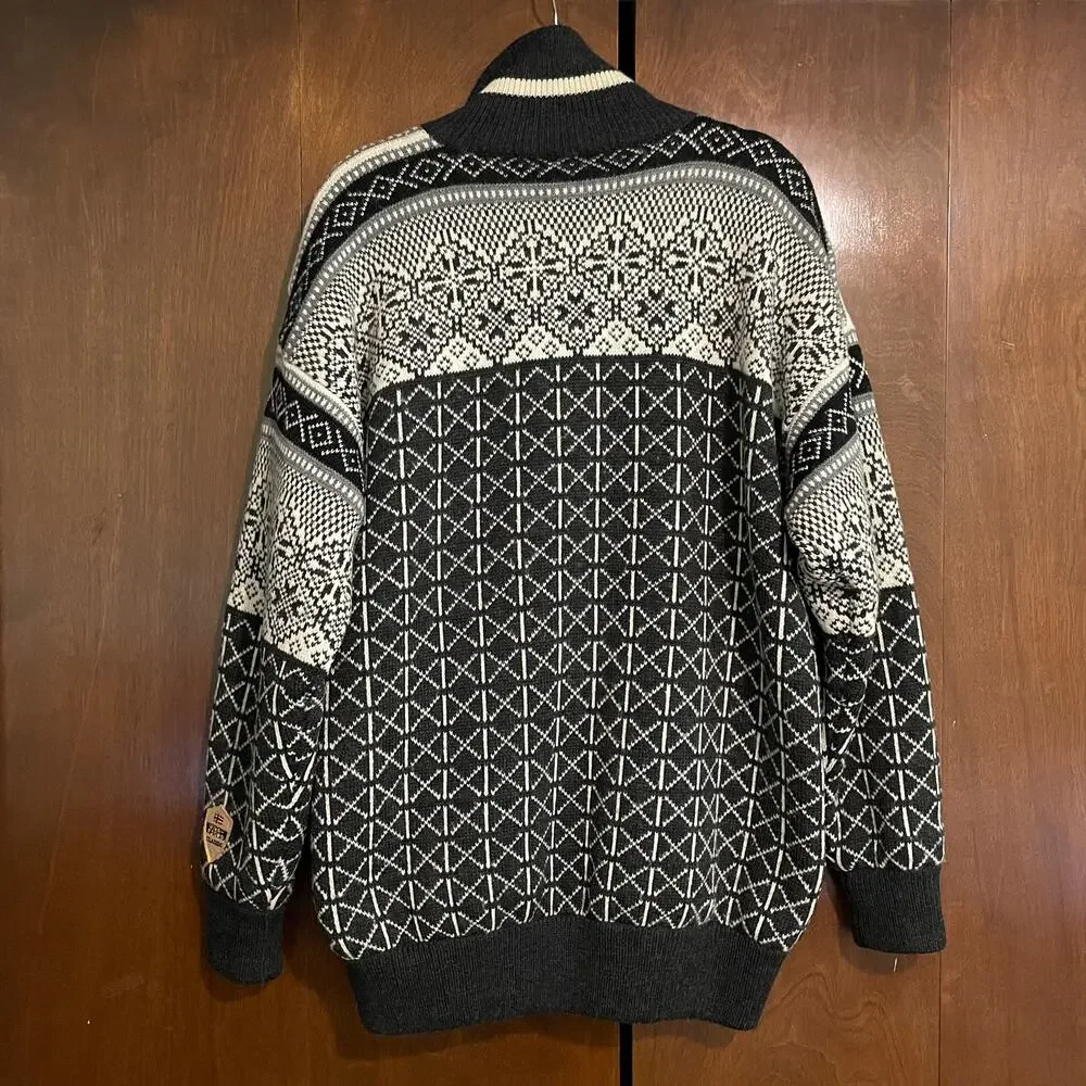 Windfjord Of Norway Wool Fair Isle 1/4 Zip Black White Mens XL Pull Over Sweater